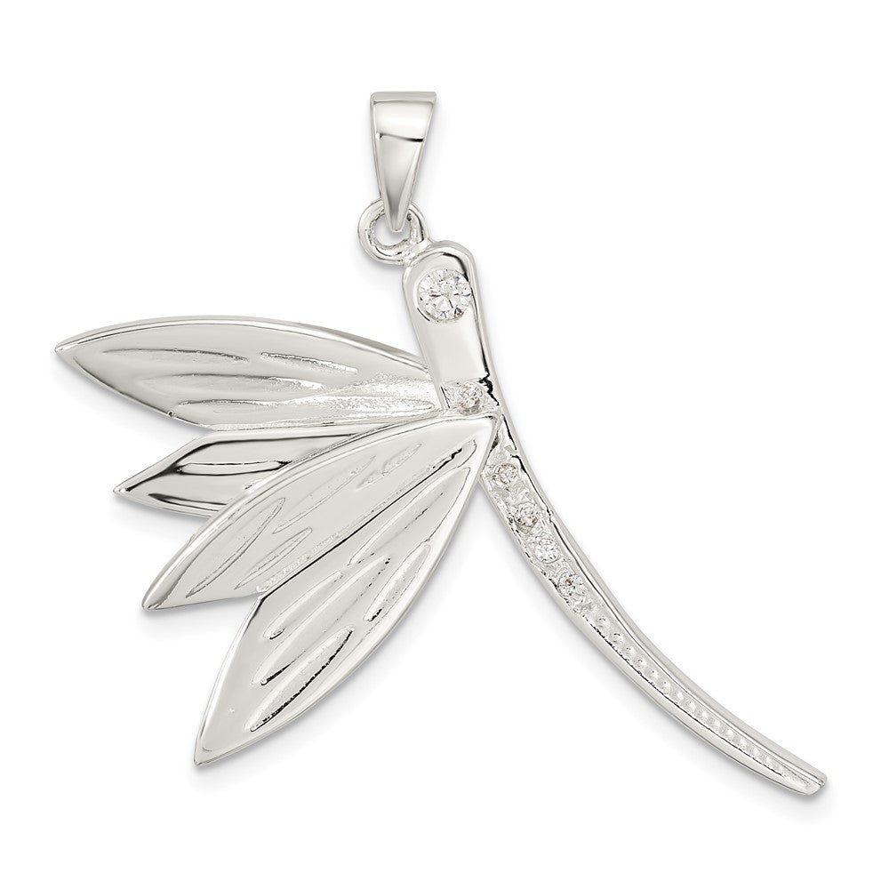 Sterling Silver Polished Cz Dragonfly Pendant