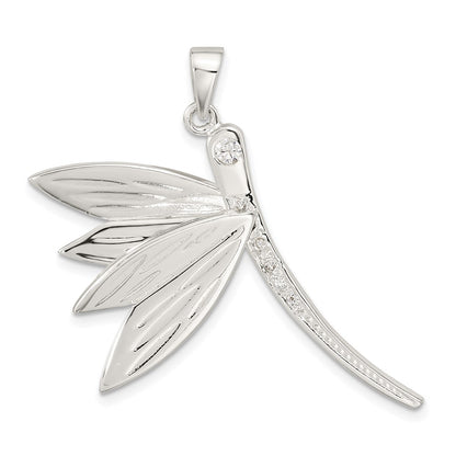 Sterling Silver Polished Cz Dragonfly Pendant