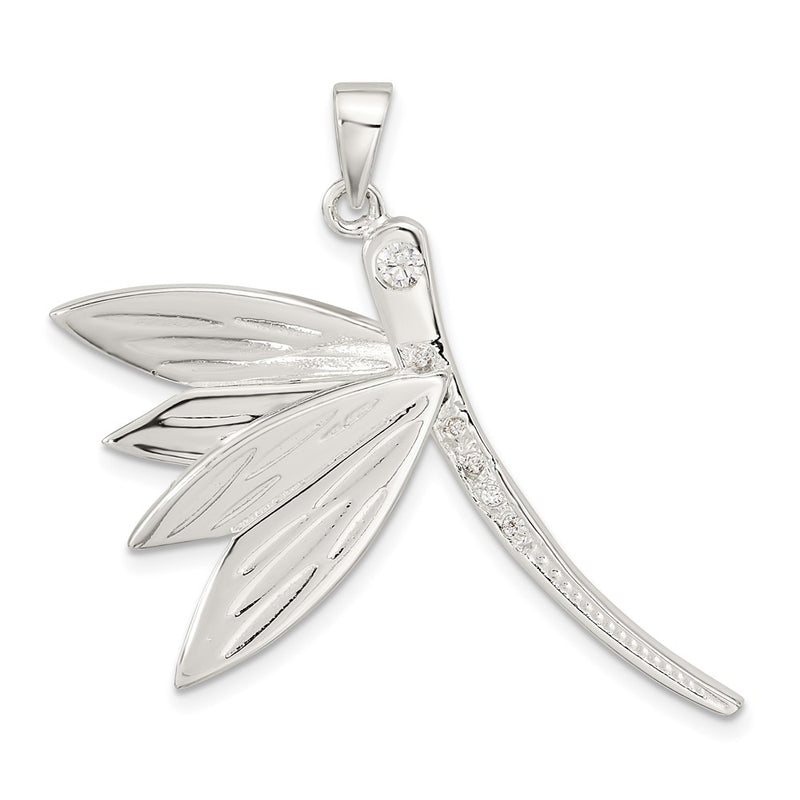 Sterling Silver Polished Cz Dragonfly Pendant