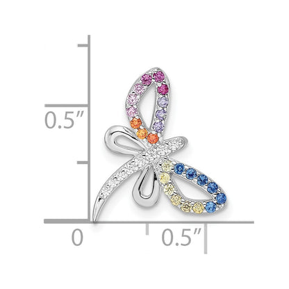 Sterling Silver Rhodium-Plated Multicolor Cz Dragonfly Chain Slide
