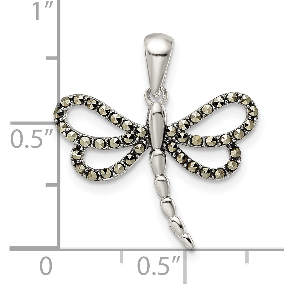 Sterling Silver Antiqued Polished Marcasite Dragonfly Pendant