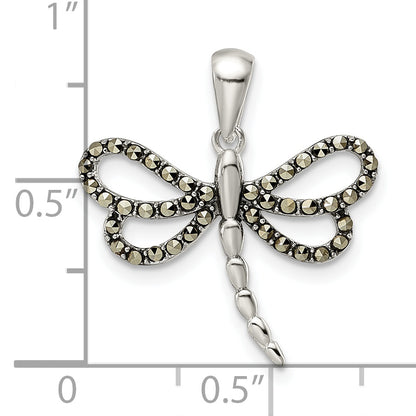 Sterling Silver Antiqued Polished Marcasite Dragonfly Pendant