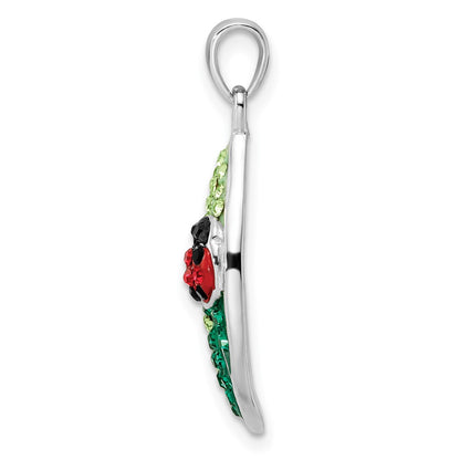 Sterling Silver Rhodium-Plated Preciosa Crystal Leaf W/Ladybug Pendant