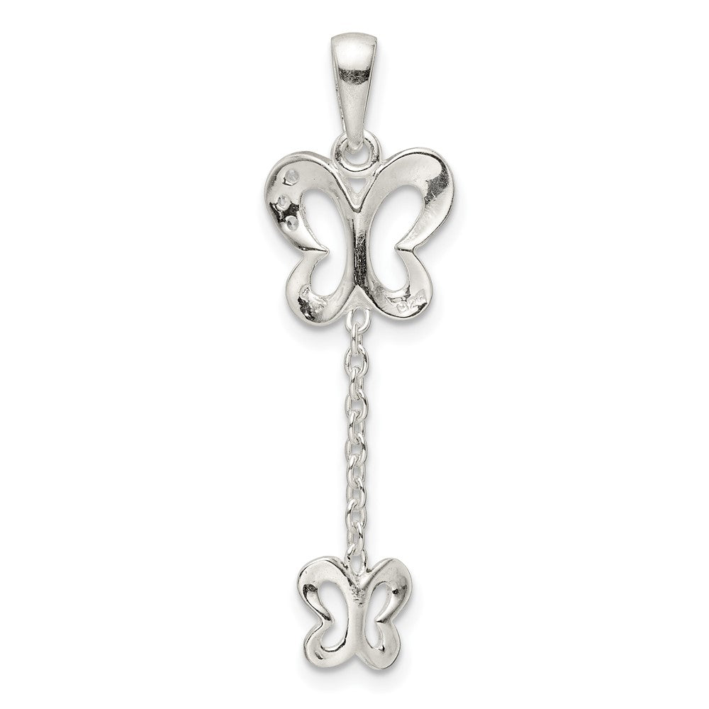 Sterling Silver Polished Cz Butterfly Dangle Pendant