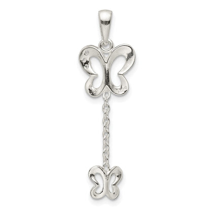 Sterling Silver Polished Cz Butterfly Dangle Pendant