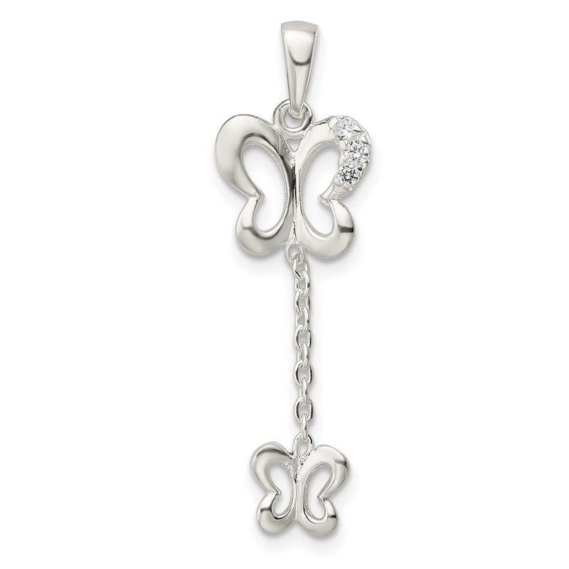 Sterling Silver Polished Cz Butterfly Dangle Pendant