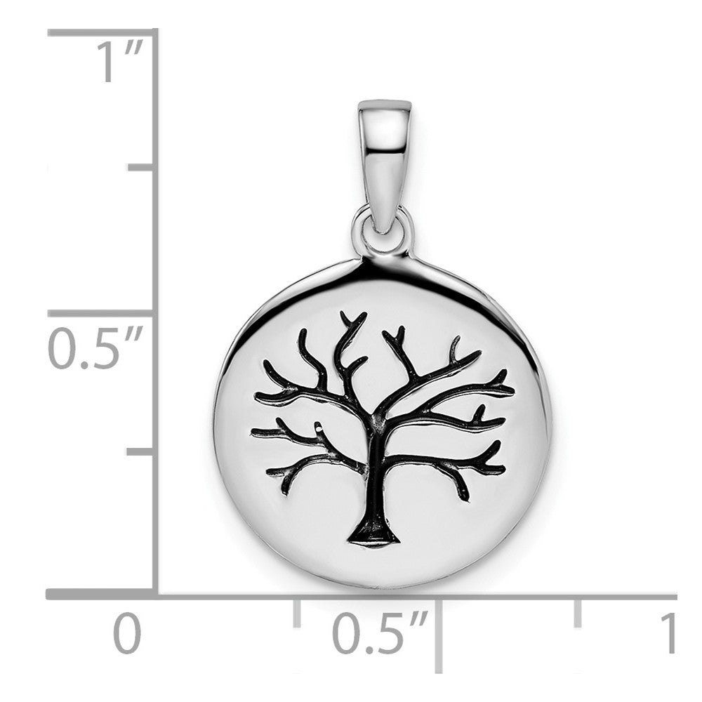 Sterling Silver Rhodium-Plated Oxidized Circle Tree Pendant