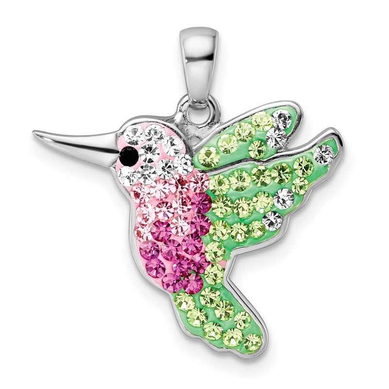 Sterling Silver Rhodium-Plated Preciosa Crystal Hummingbird Pendant
