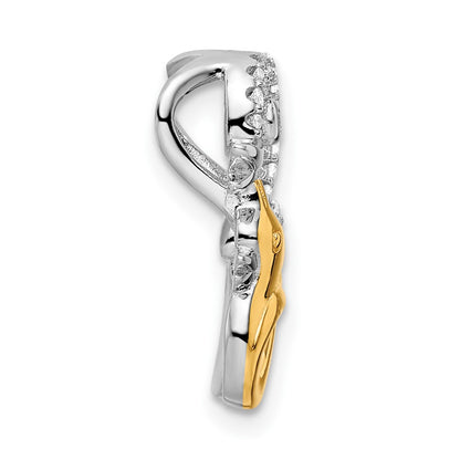 Sterling Silver Rhodium-Plated Cz Gold-Tone Duck Slide