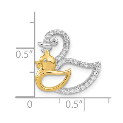 Sterling Silver Rhodium-Plated Cz Gold-Tone Duck Slide