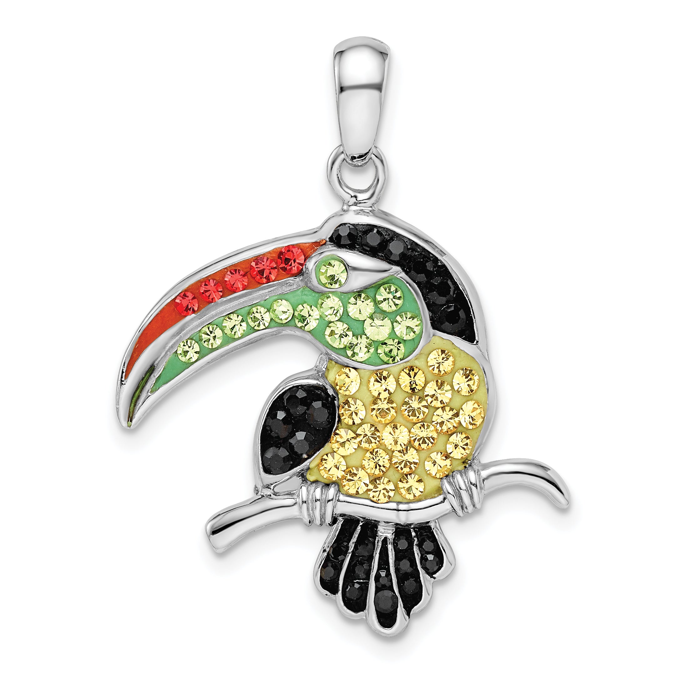 Sterling Silver Rhodium-Plated Preciosa Crystal Toucan Pendant