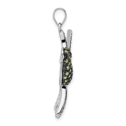 Sterling Silver Blk/White Rh-Plated Multicolor Cz Hummingbird Pendant