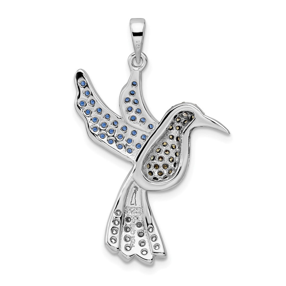 Sterling Silver Blk/White Rh-Plated Multicolor Cz Hummingbird Pendant