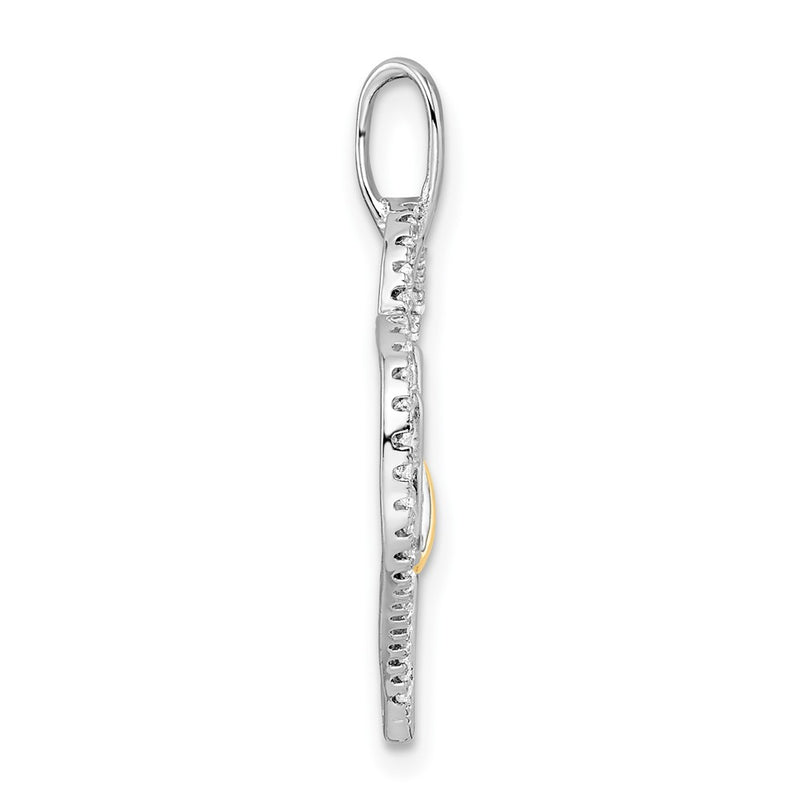 Sterling Silver Rhodium-Plated Gold-Tone Cz Cat In Heart Pendant