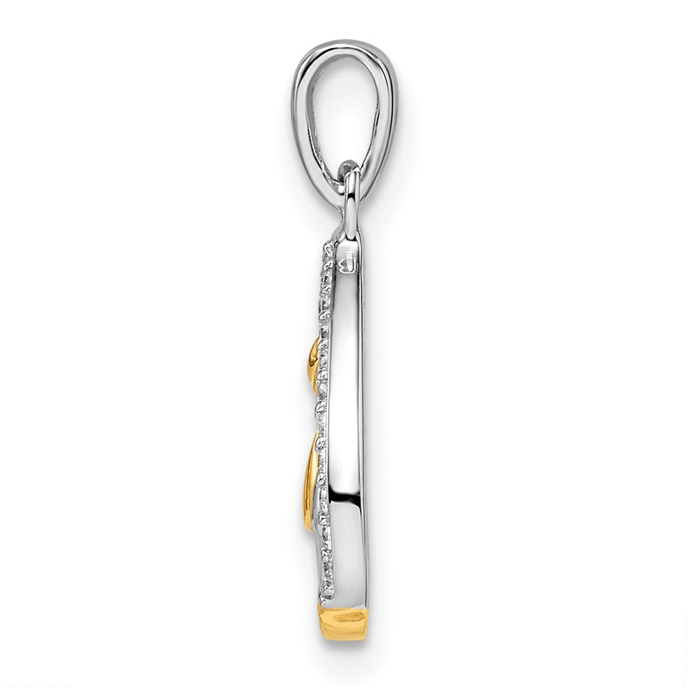 Ss/Gold Plated Sterling Silver Rh-Plated & Gold-Plated Cz Heart W/Two Cats Pendant