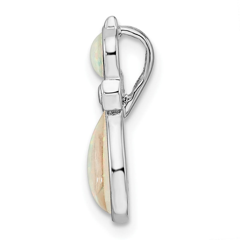 Sterling Silver Rhodium-Plated White Created Opal Cat Chain Slide