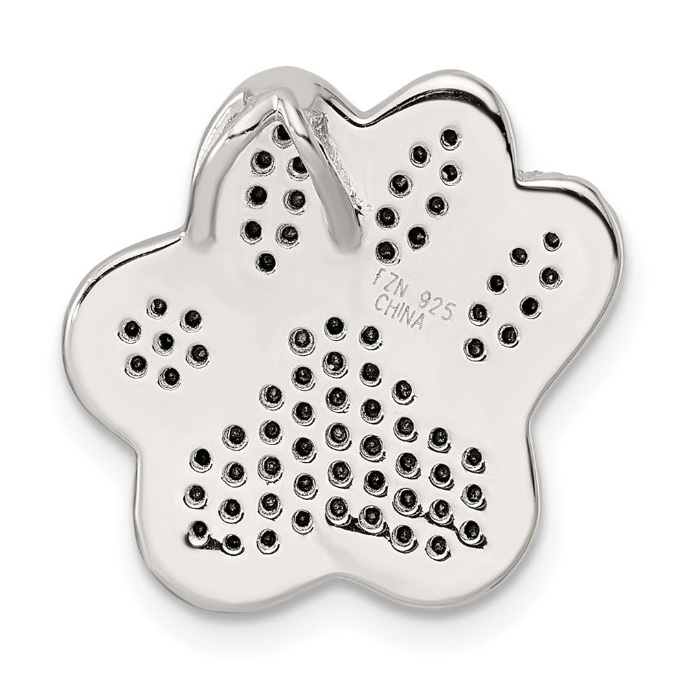 Sterling Silver Rhodium-Plated Polished Cz Paw Print Chain Slide