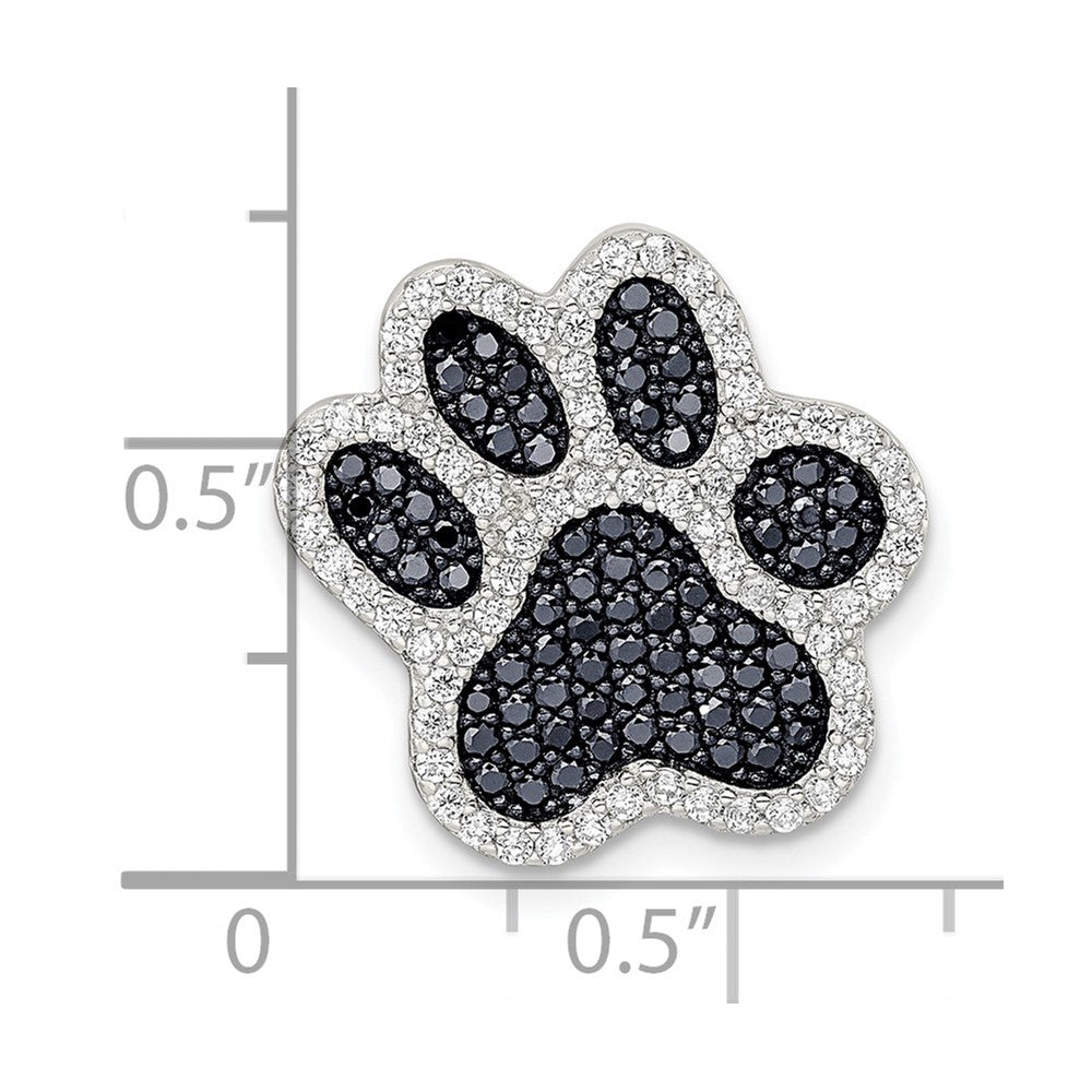Sterling Silver Rhodium-Plated Polished Cz Paw Print Chain Slide