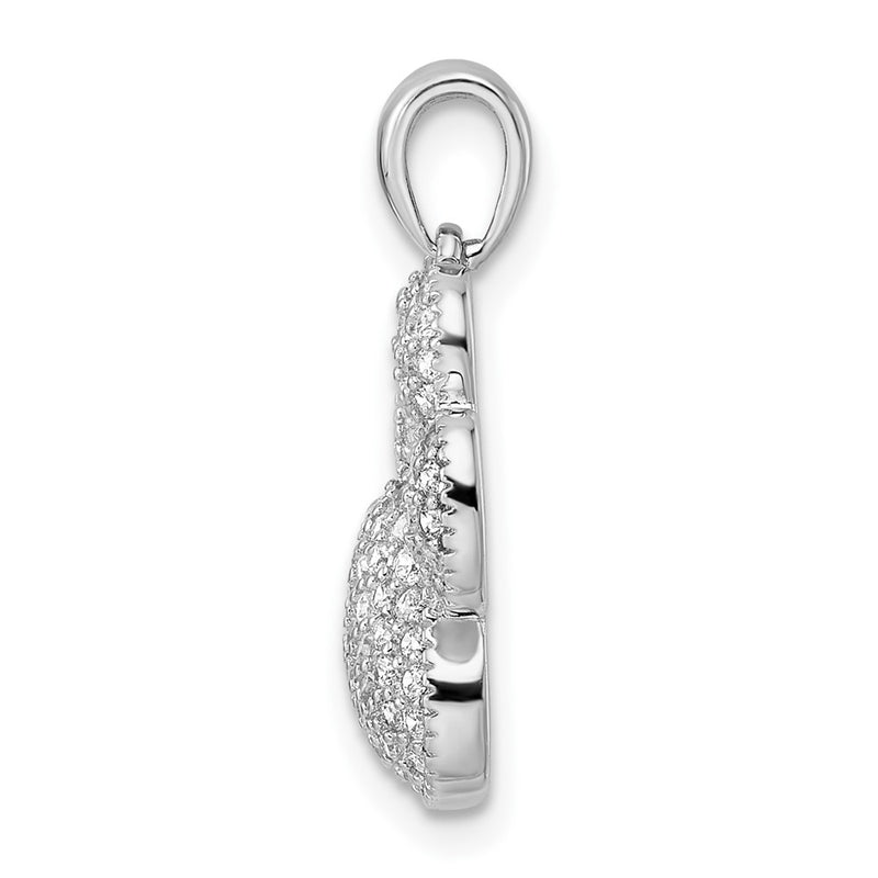 Sterling Silver Rhodium-Plated Polished Cz Paw Print Pendant