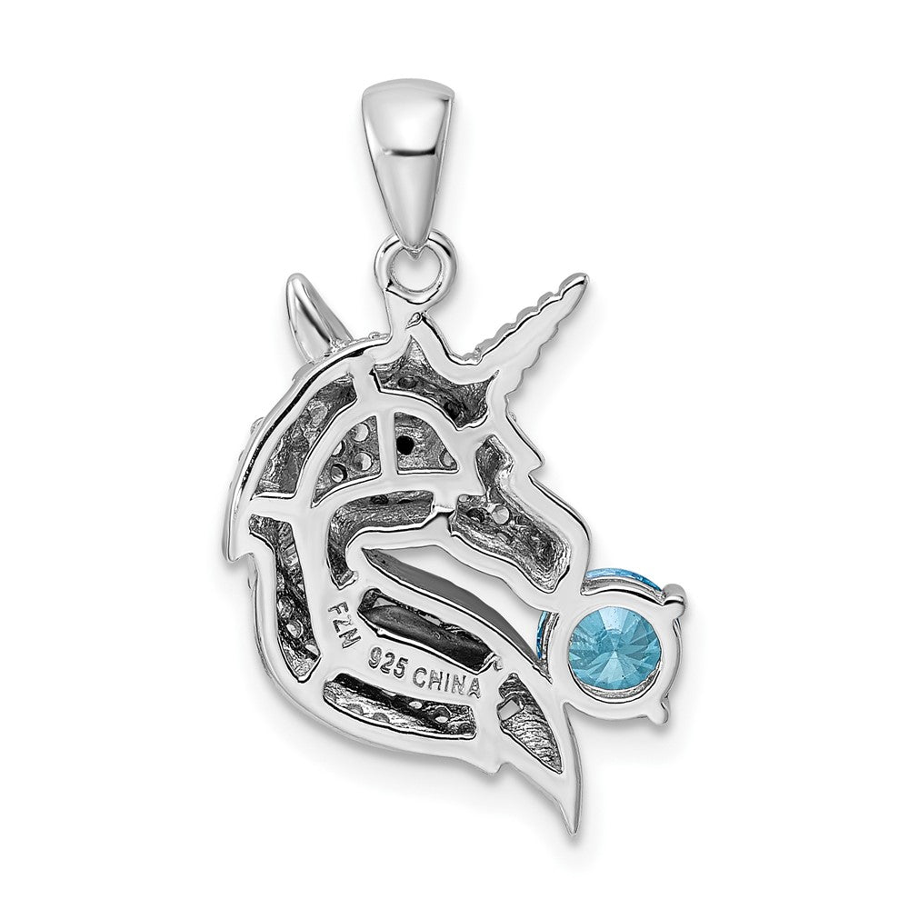 Sterling Silver Rhodium-Plated Polished Cz Unicorn Pendant