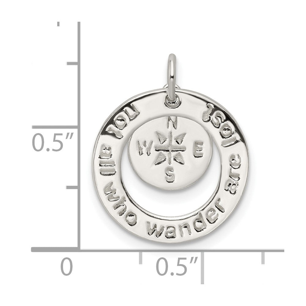 Sterling Silver Round Not All Who Wander Pendant