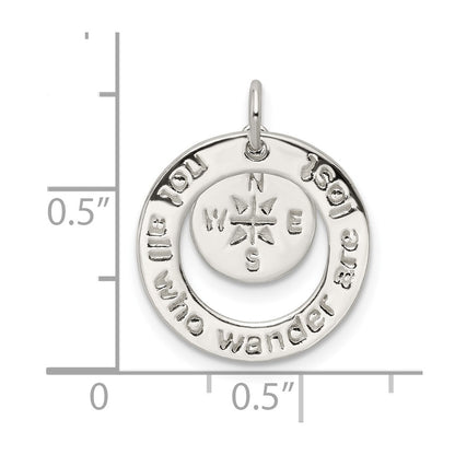 Sterling Silver Round Not All Who Wander Pendant