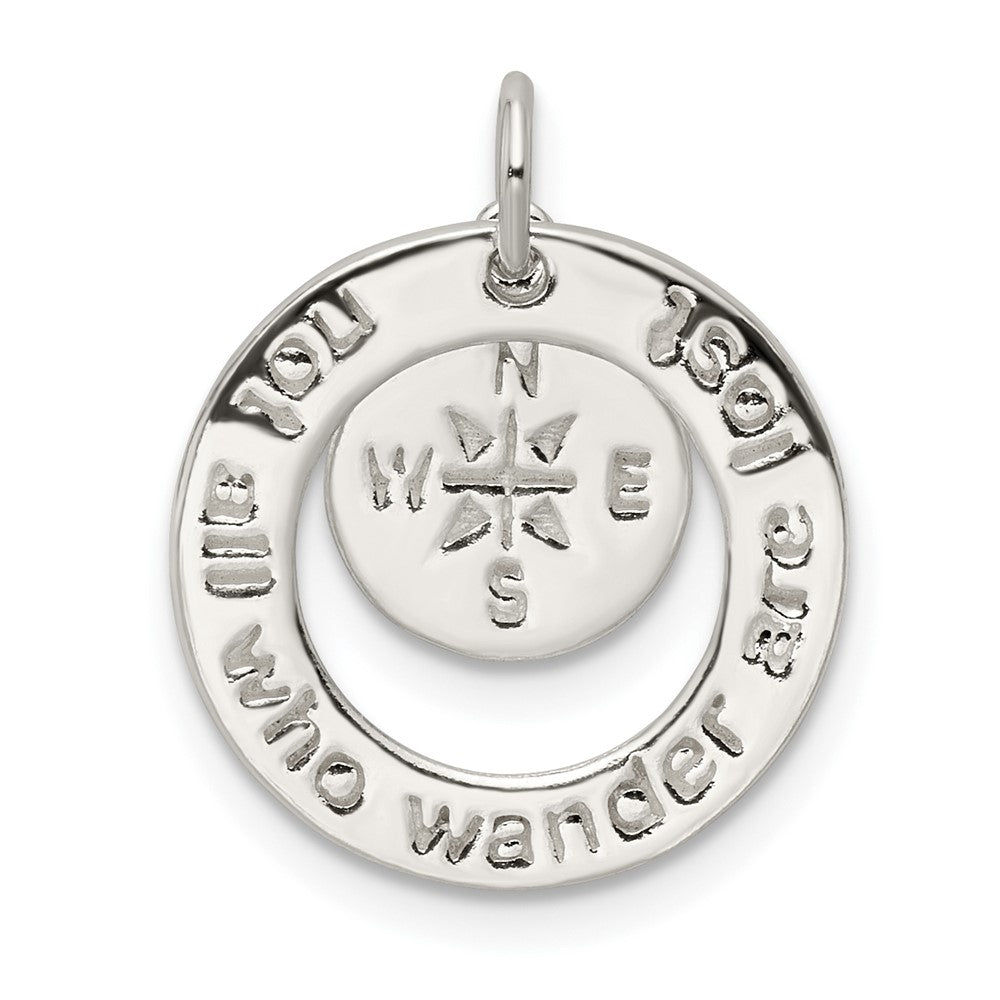 Sterling Silver Round Not All Who Wander Pendant