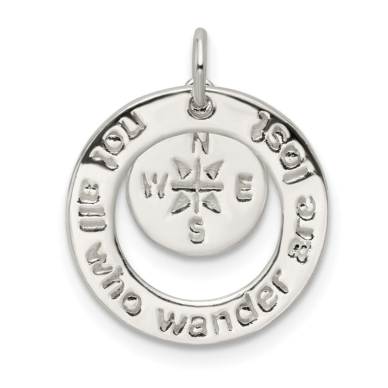 Sterling Silver Round Not All Who Wander Pendant