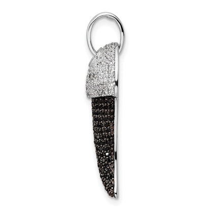 Sterling Silver Rhodium-Plate Black And White Cz Claw Pendant