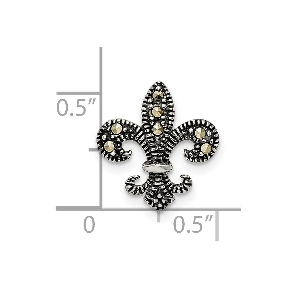 Sterling Silver Antiqued Marcasite Fleur De Lis Chain Slide