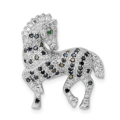 Sterling Silver Rhodium-Plated Polished Cz Zebra Chain Slide