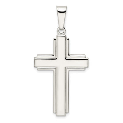 Sterling Silver Polished W/Edge Lines Latin Cross Pendant