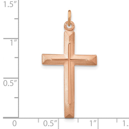 Sterling Silver Rose Gold-Plated Polished And Brushed Double Cross Pendant