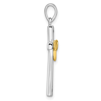 Ss/Gold Plated Sterling Silver Rh-Plated & Gold-Plated Cz Cross With Celtic Pendant