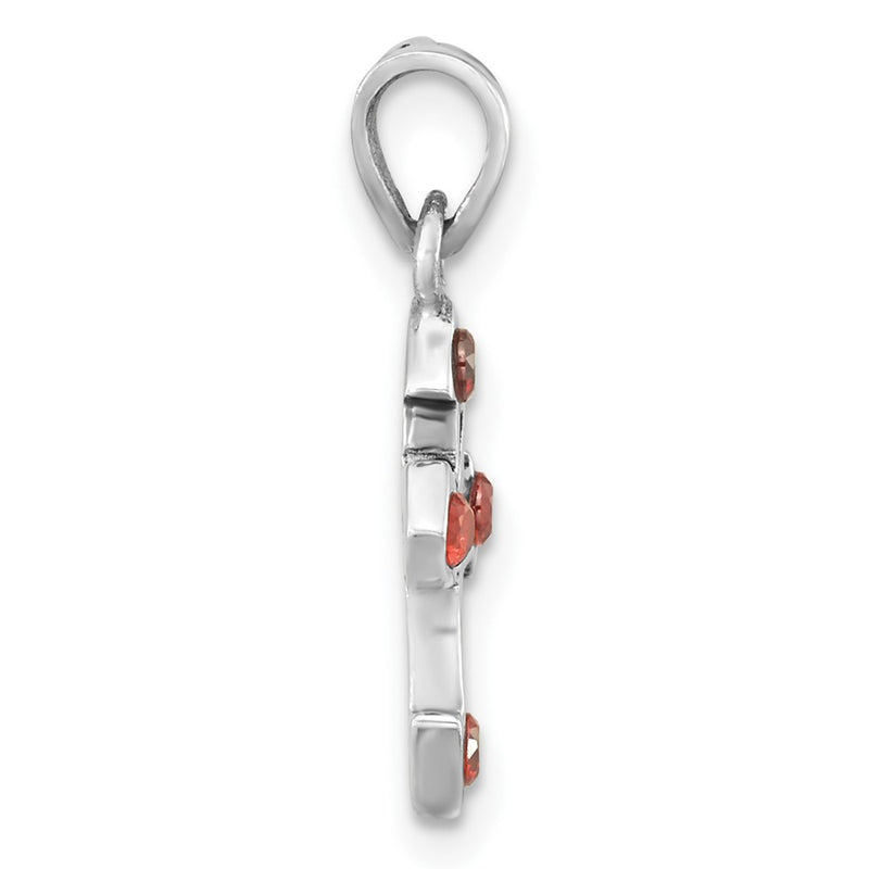 Sterling Silver Rhodium-Plated Polished Open Cross Red Crystal Pendant