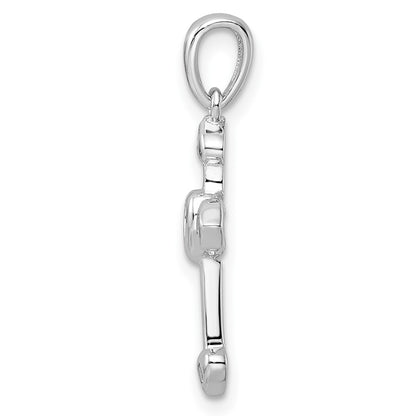 Sterling Silver Rhodium-Plated Cz Heart Cross Pendant