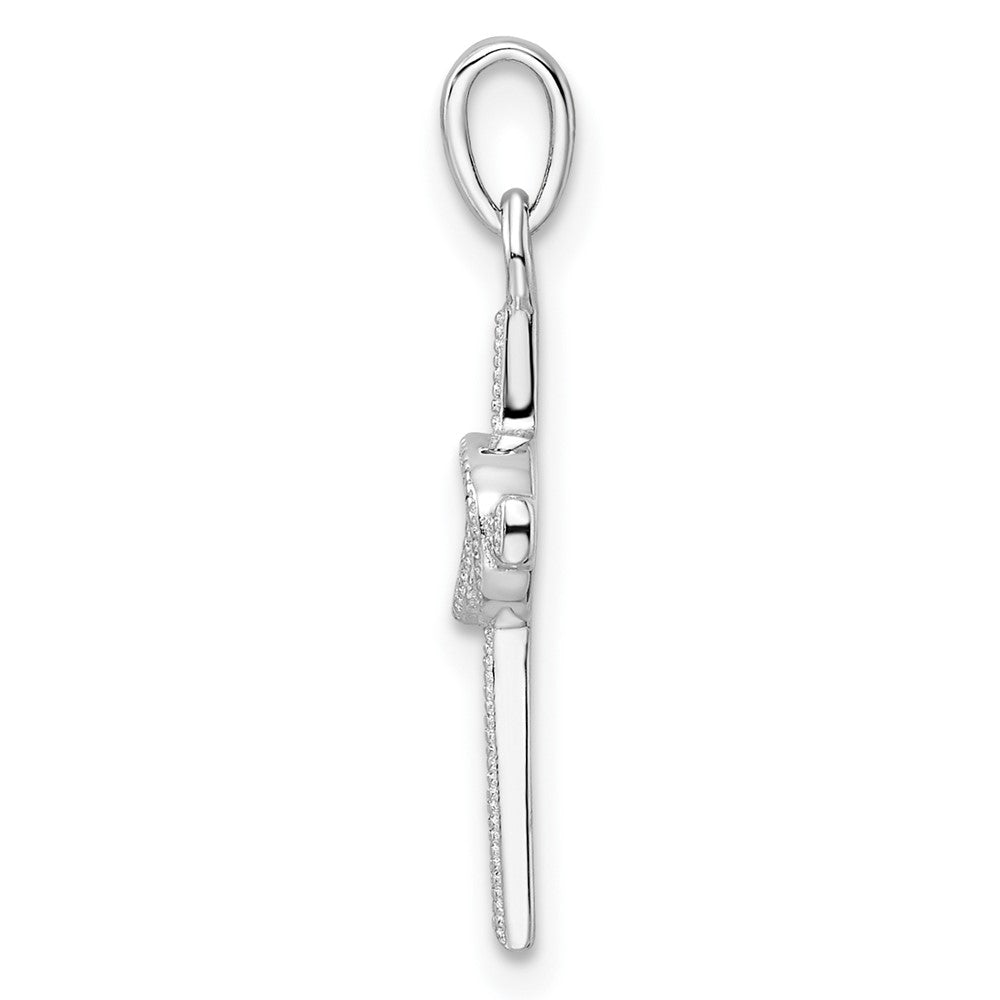 Sterling Silver Rhodium-Plated Cz Double Rings On Cross Pendant
