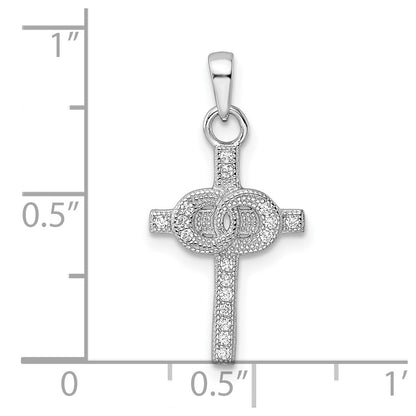 Sterling Silver Rhodium-Plated Cz Double Rings On Cross Pendant