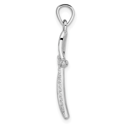 Sterling Silver Rhodium-Plated Small Cz Wavy Cross Pendant