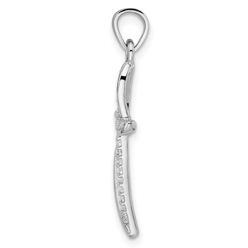Sterling Silver Rhodium-Plated Small Cz Wavy Cross Pendant