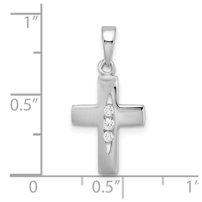 Sterling Silver Rh Polished And Brushed Cz Mini Cross Pendant