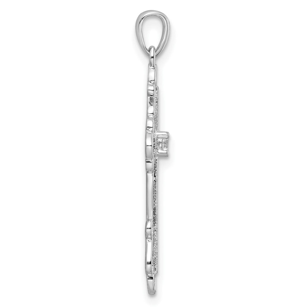 Sterling Silver Rhodium-Plated Cz Fancy Cross Pendant