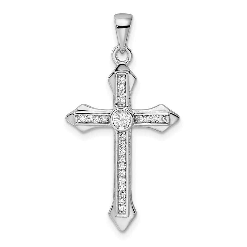 Sterling Silver Rhodium-Plated Cz Cross Pendant