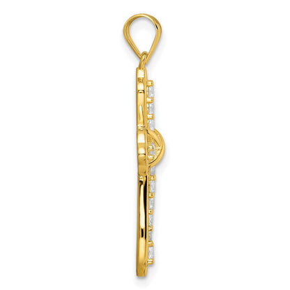 Sterling Silver Gold Tone Cz Cross Pendant