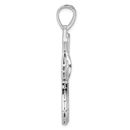 Sterling Silver Rhodium-Plated Polished Cz Cross Pendant