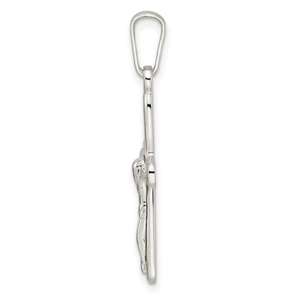 Sterling Silver Rhodium-Plated Polished Rounded Ends Crucifix Pendant