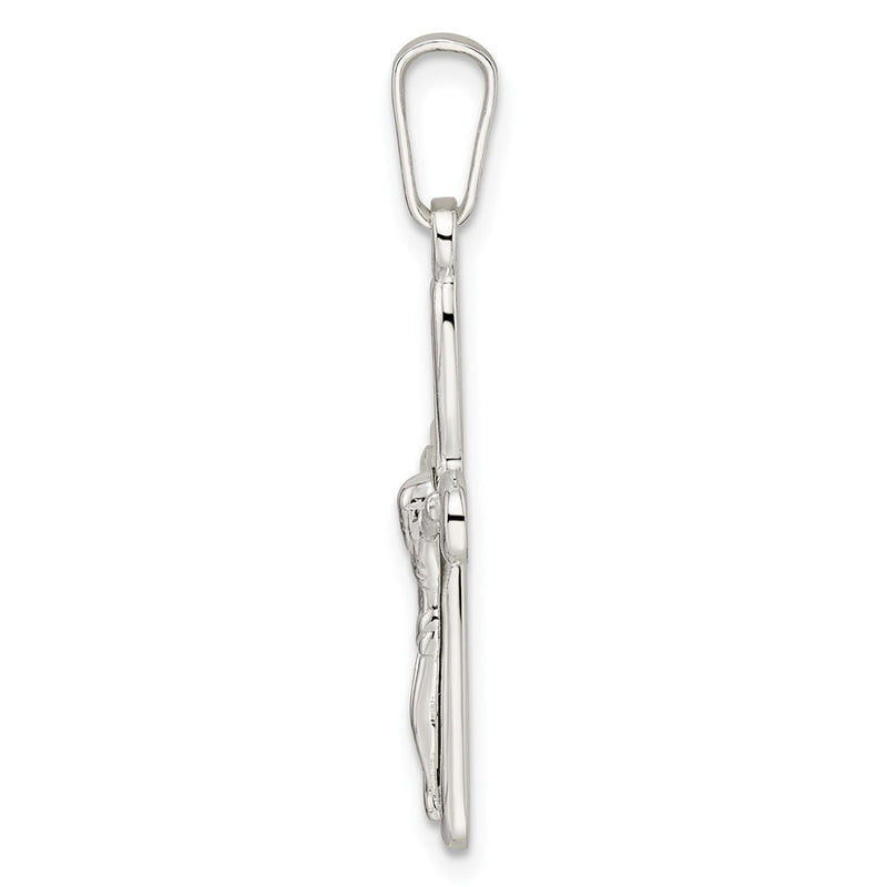 Sterling Silver Rhodium-Plated Polished Rounded Ends Crucifix Pendant