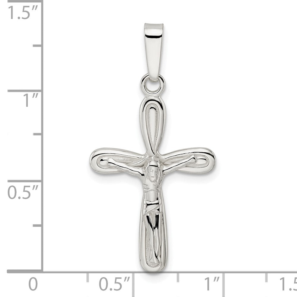 Sterling Silver Rhodium-Plated Polished Rounded Ends Crucifix Pendant
