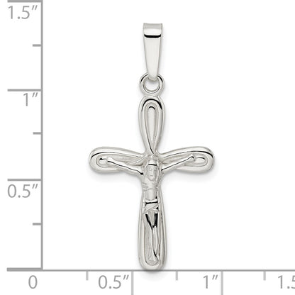 Sterling Silver Rhodium-Plated Polished Rounded Ends Crucifix Pendant