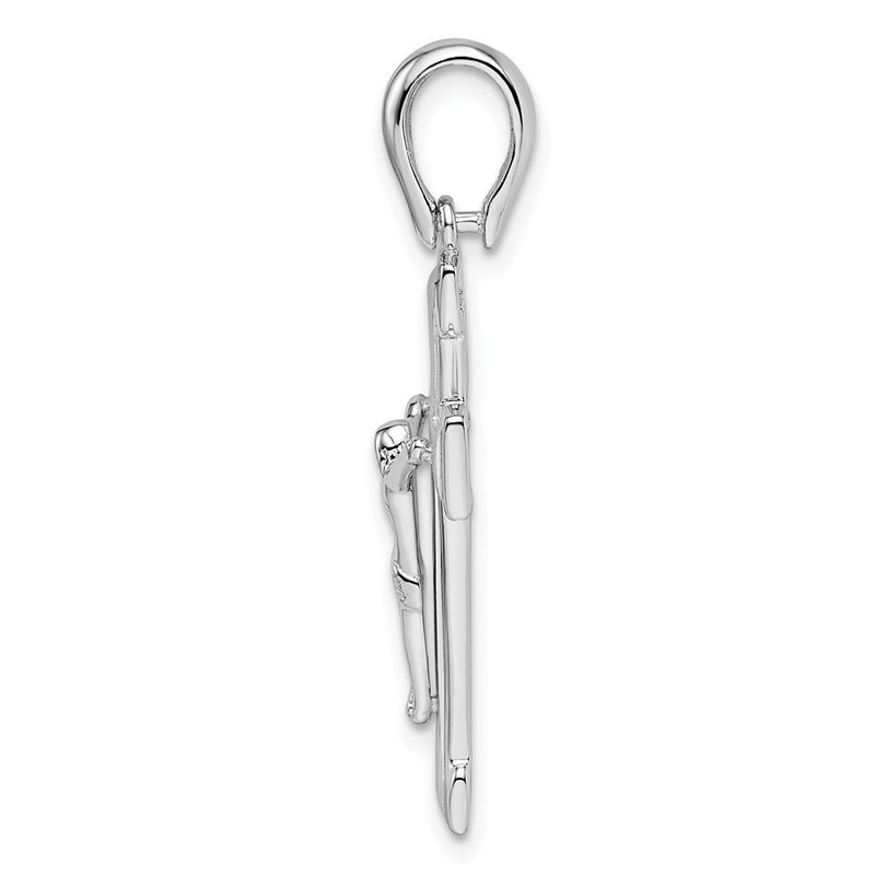 Sterling Silver Rhodium-Plated Polished And Laser Crucifix Pendant